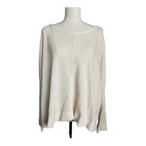 by Anthropologie White Waffle Knit Blouse Shirt Top Long Sleeve Medium Casual